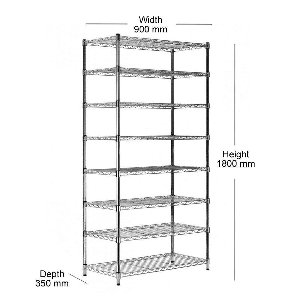 8 Tier Narrow Chrome Wire Shelving Unit - H1800 x D350mm