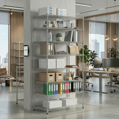 8 Tier Narrow Chrome Wire Shelving Unit - H1800 x D350mm