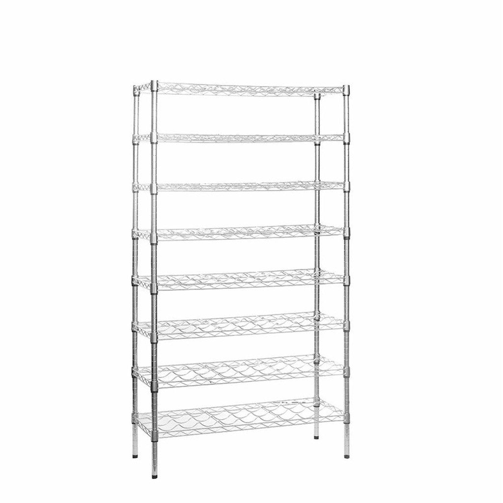 8 Tier Narrow Chrome Wire Wine Rack - Holds 72 Bottles - H1600 x W900 x D350mm
