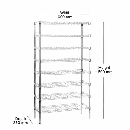 8 Tier Narrow Chrome Wire Wine Rack - Holds 72 Bottles - H1600 x W900 x D350mm