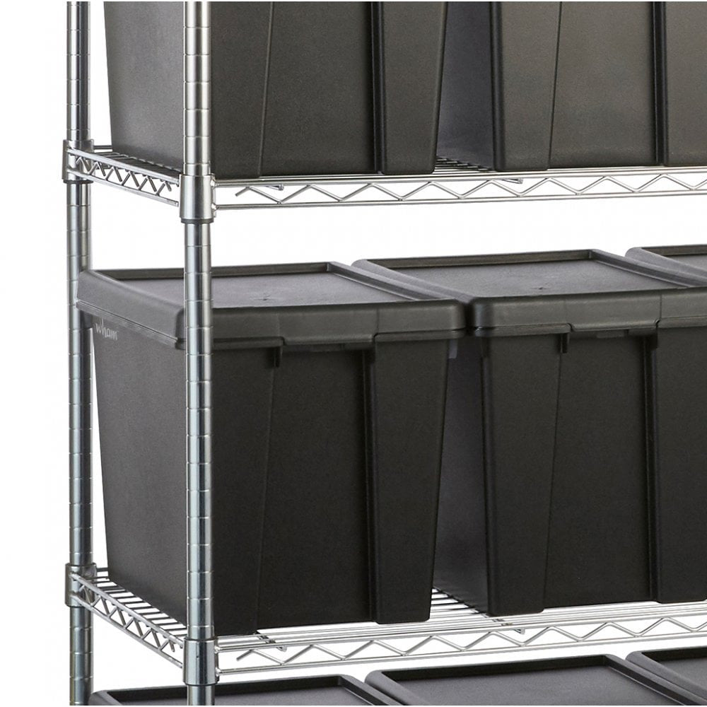 Heavy Duty Chrome Wire Shelving Unit plus 12 Black Storage Boxes - H1800 x W900 x D450mm