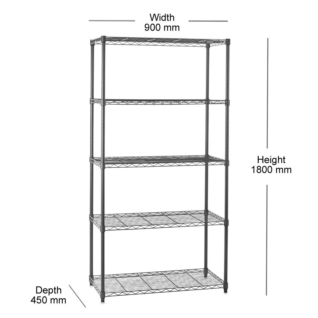 Heavy Duty Chrome Wire Shelving Unit plus 12 Black Storage Boxes - H1800 x W900 x D450mm
