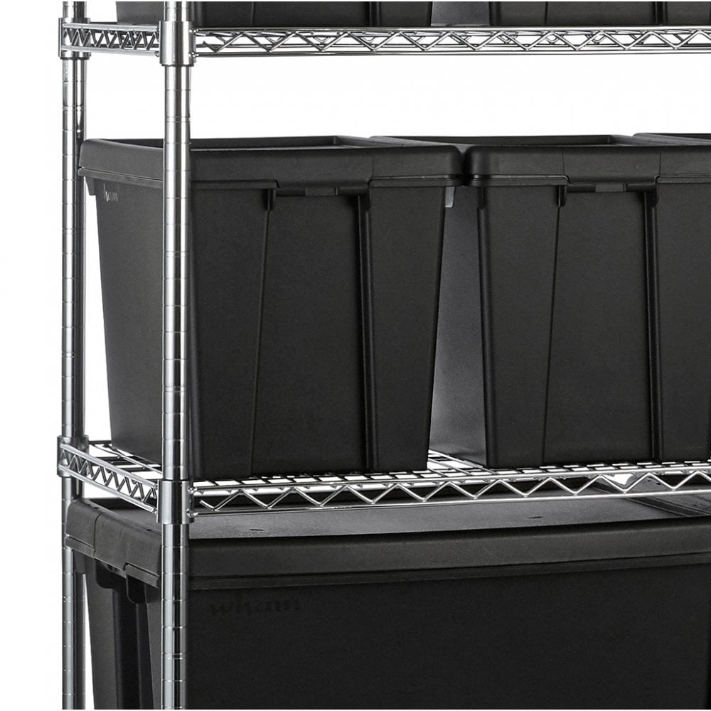 Heavy Duty Chrome Wire Shelving Unit plus 12 Black Storage Boxes - H1800 x W1200 x D450mm