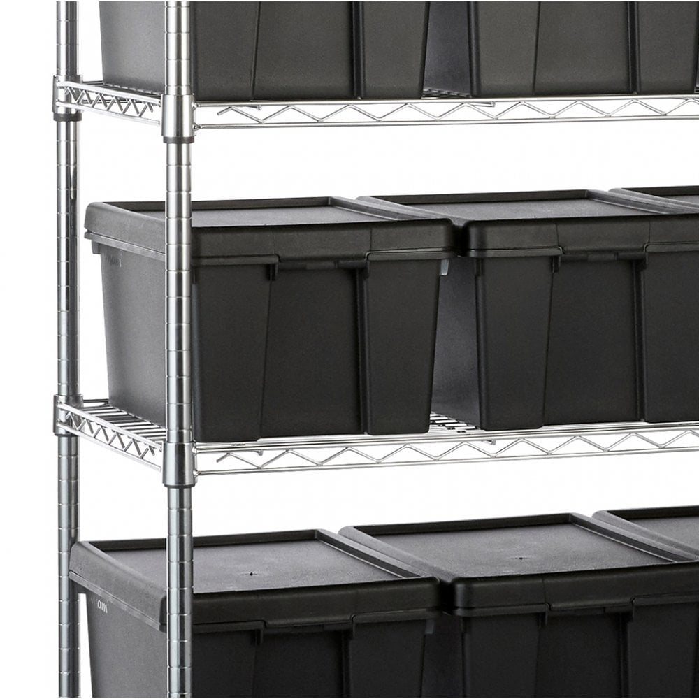 Heavy Duty Chrome Wire Shelving Unit plus 15 Black Storage Boxes - H1800 x W1200 x D450mm