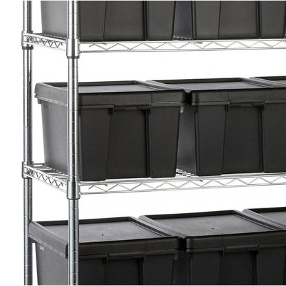 Heavy Duty Chrome Wire Shelving Unit plus 15 Black Storage Boxes - H1800 x W1200 x D450mm