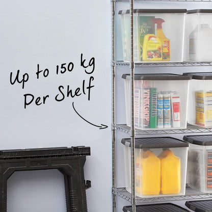 Heavy Duty Chrome Wire Shelving Unit plus 15 Black Storage Boxes - H1800 x W1200 x D450mm