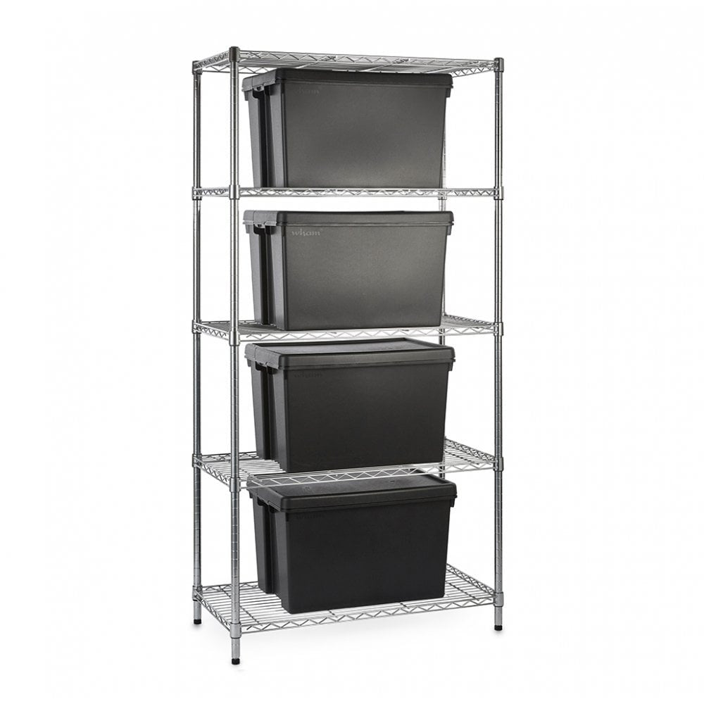 Heavy Duty Chrome Wire Shelving Unit plus 4 Black Storage Boxes - H1800 x W900 x D450mm
