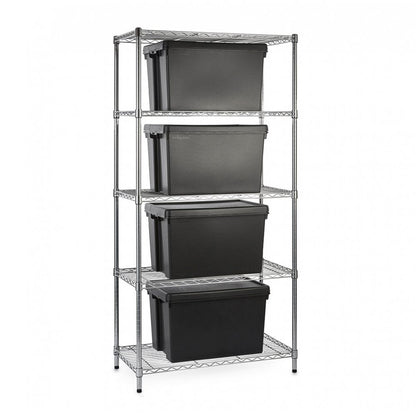 Heavy Duty Chrome Wire Shelving Unit plus 4 Black Storage Boxes - H1800 x W900 x D450mm