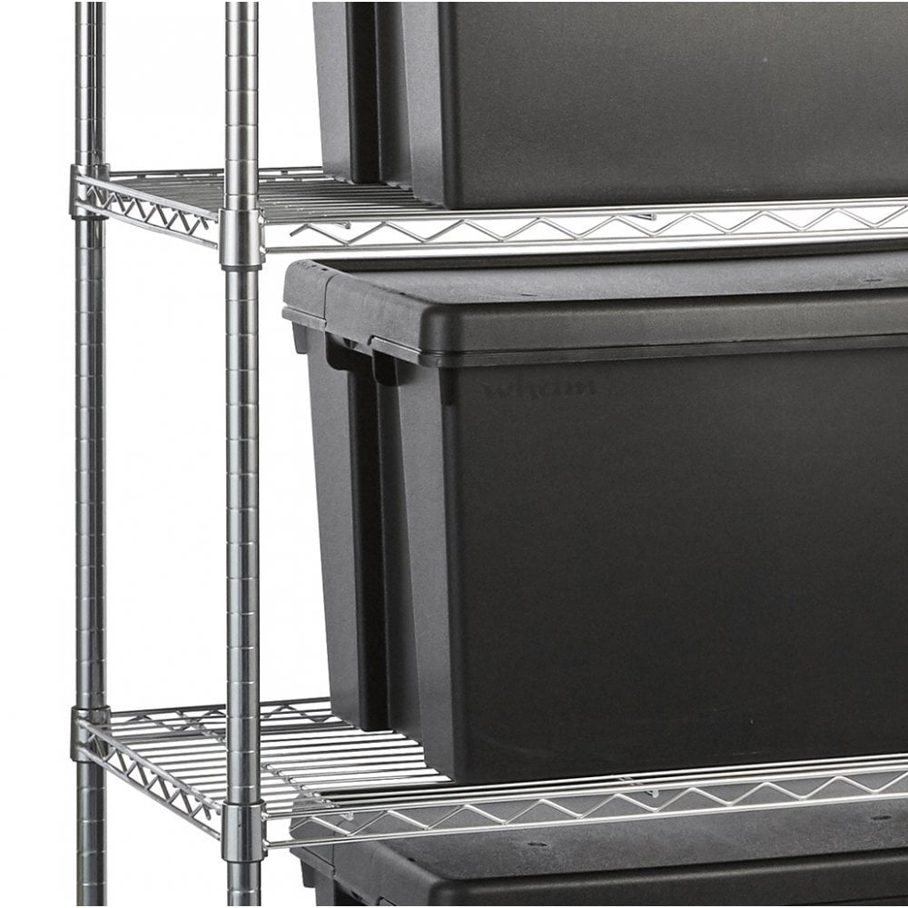 Heavy Duty Chrome Wire Shelving Unit plus 4 Black Storage Boxes - H1800 x W900 x D450mm