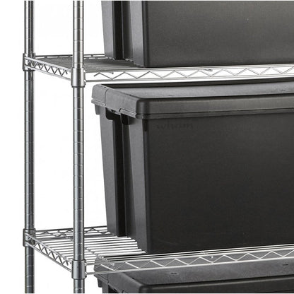 Heavy Duty Chrome Wire Shelving Unit plus 4 Black Storage Boxes - H1800 x W900 x D450mm