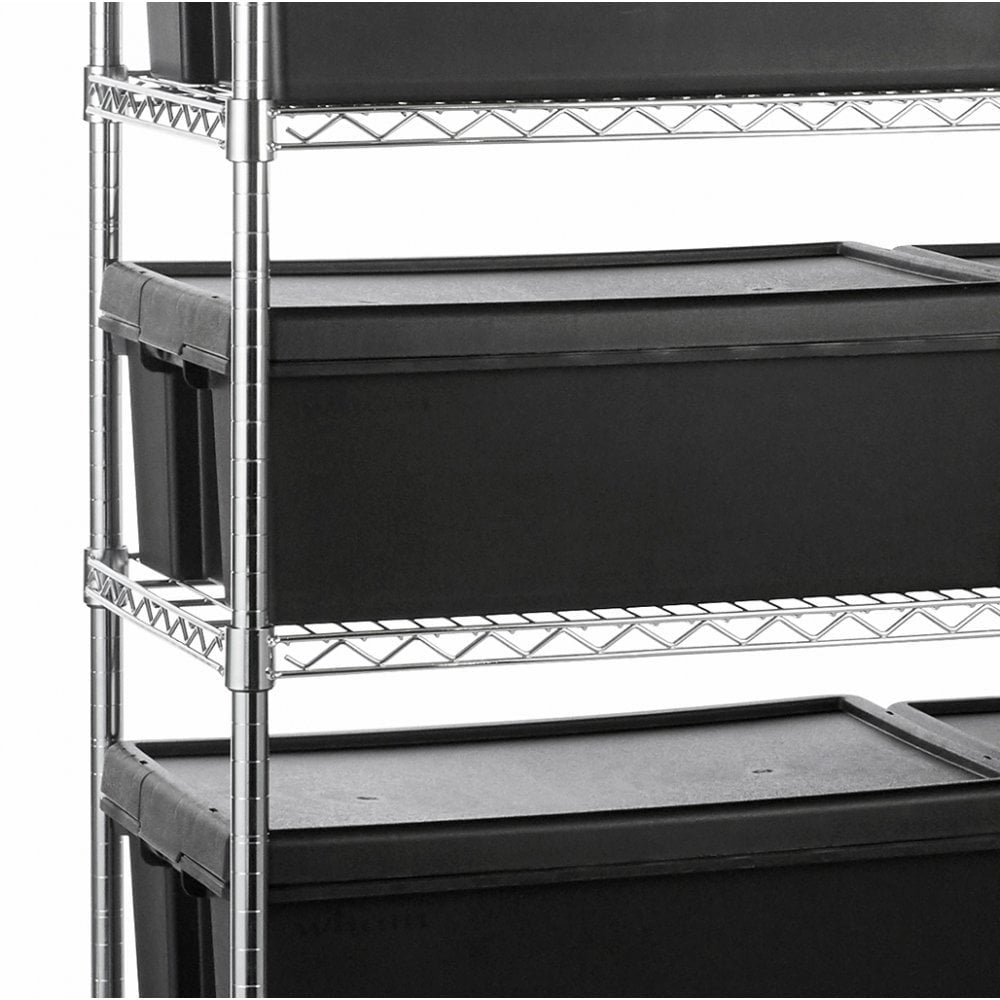 Heavy Duty Chrome Wire Shelving Unit and 15 Black Storage Boxes - H1800 x W1200 x D450mm