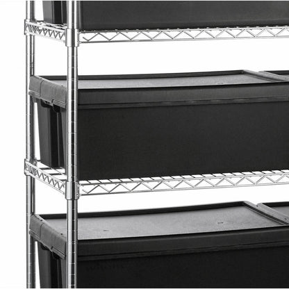 Heavy Duty Chrome Wire Shelving Unit and 15 Black Storage Boxes - H1800 x W1200 x D450mm