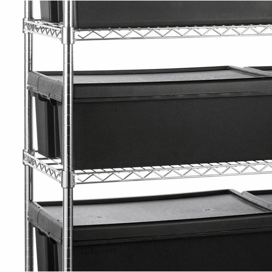 Heavy Duty Chrome Wire Shelving Unit and 15 Black Storage Boxes - H1800 x W1200 x D450mm
