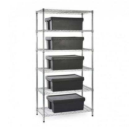 Heavy Duty Chrome Wire Shelving Unit plus 5 Black Storage Boxes - H1800 x W900 x D450mm