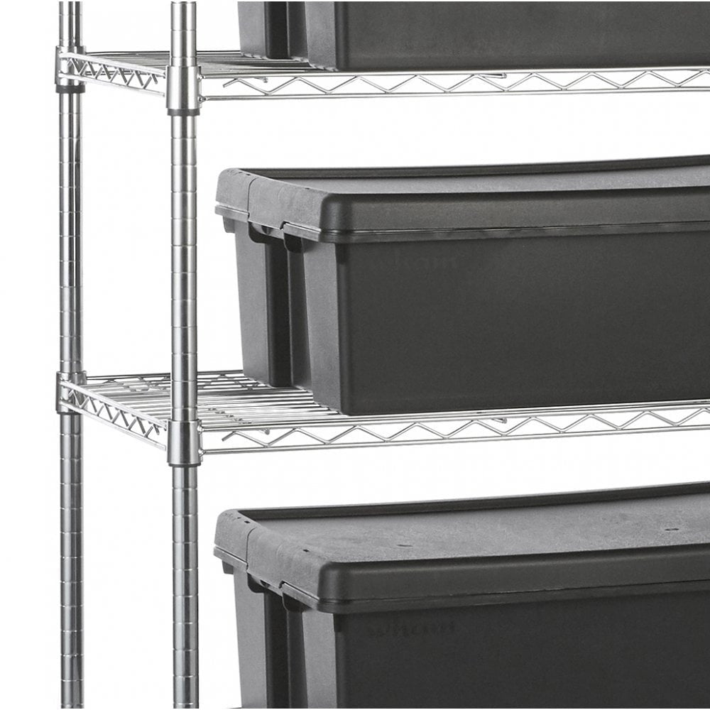 Heavy Duty Chrome Wire Shelving Unit plus 5 Black Storage Boxes - H1800 x W900 x D450mm