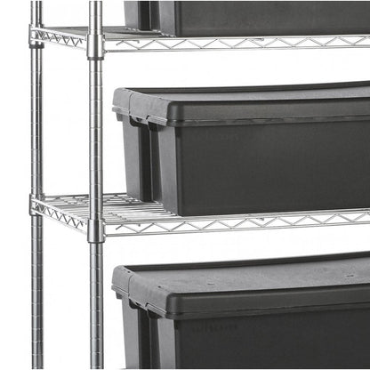 Heavy Duty Chrome Wire Shelving Unit plus 5 Black Storage Boxes - H1800 x W900 x D450mm