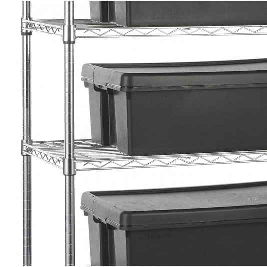 Heavy Duty Chrome Wire Shelving Unit plus 5 Black Storage Boxes - H1800 x W900 x D450mm