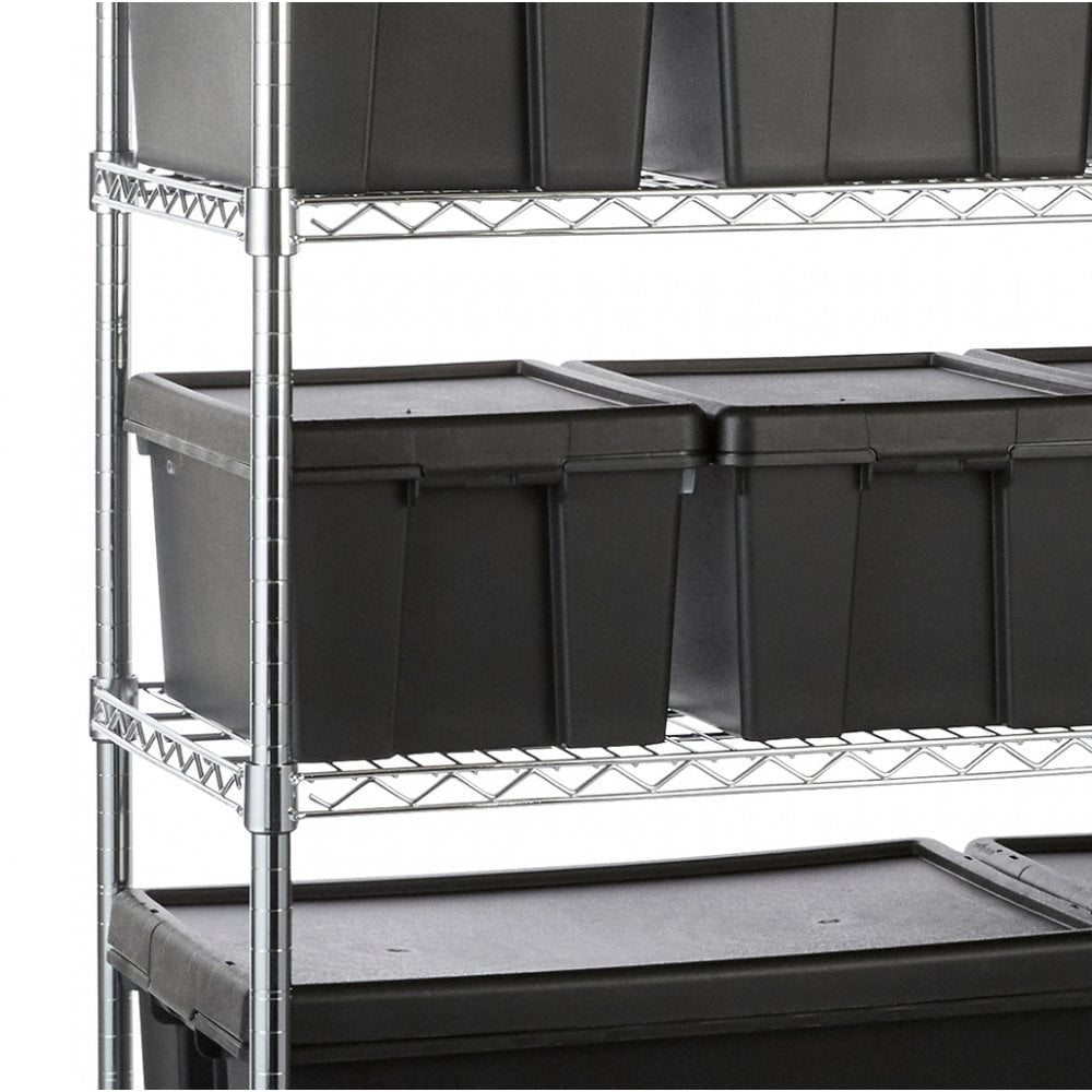 Heavy Duty Chrome Wire Shelving Unit and 16 Black Storage Boxes - H1800 x W1200 x D450mm