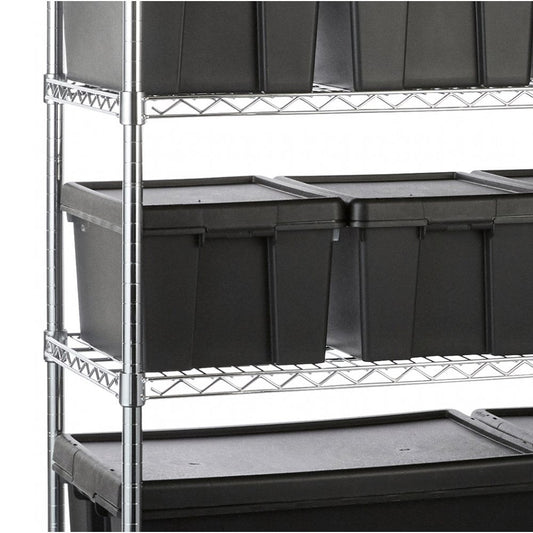 Heavy Duty Chrome Wire Shelving Unit and 16 Black Storage Boxes - H1800 x W1200 x D450mm