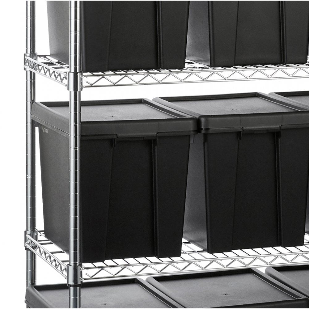 Heavy Duty Chrome Wire Shelving Unit plus 16 Black Storage Boxes - H1800 x W1200 x D450mm