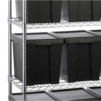 Heavy Duty Chrome Wire Shelving Unit plus 16 Black Storage Boxes - H1800 x W1200 x D450mm