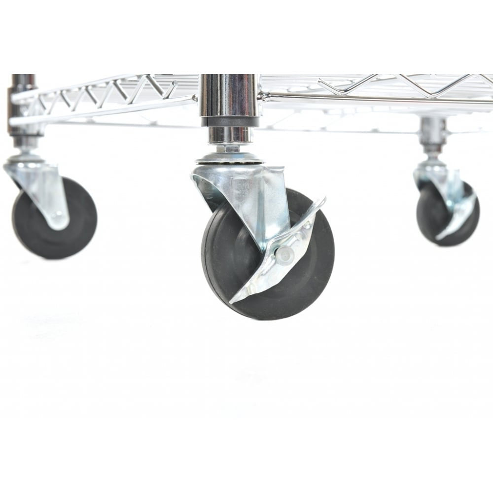Pack of 4 Heavy Duty Castor Wheels for Chrome Wire Shelving - Dia. 100mm - 250kg Load Capacity