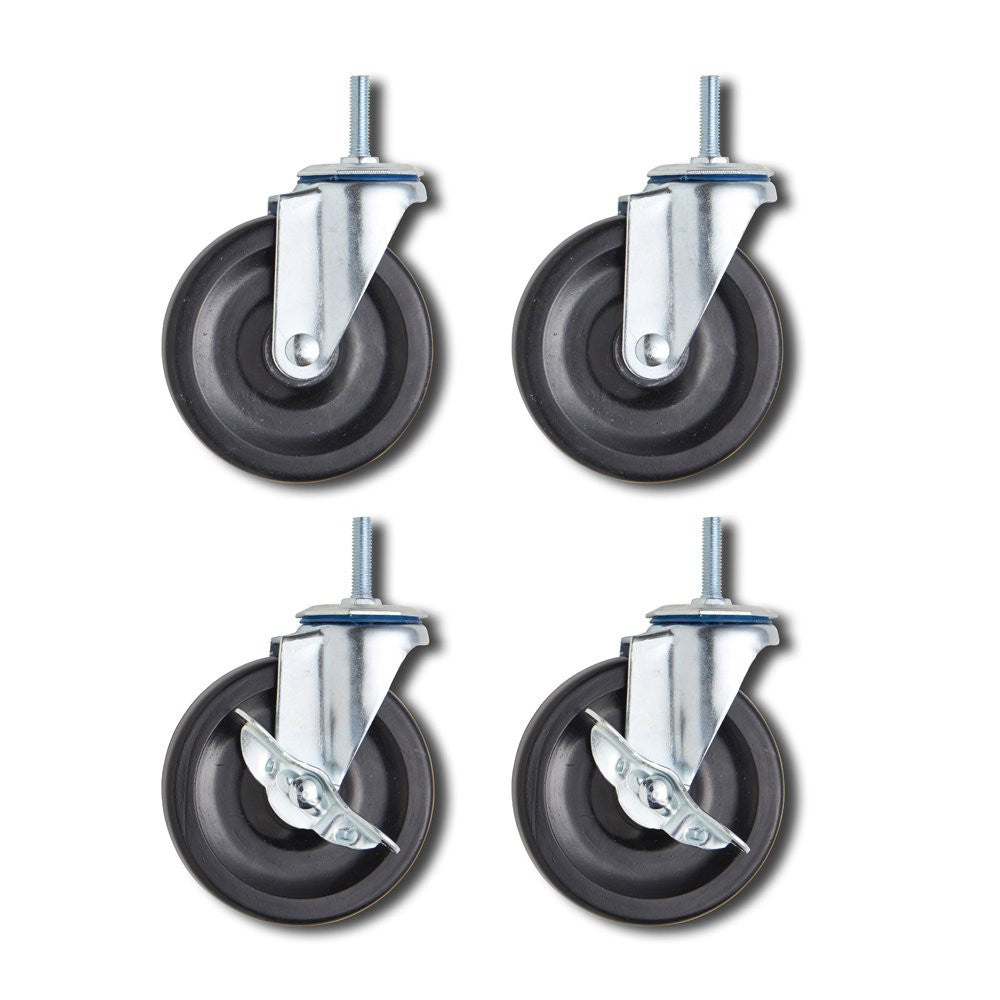 Pack of 4 Heavy Duty Castor Wheels for Chrome Wire Shelving - Dia. 75mm - 200kg Load Capacity