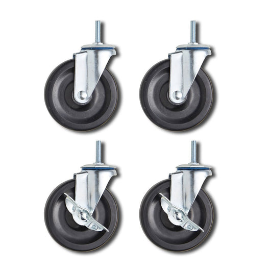 Pack of 4 Heavy Duty Castor Wheels for Chrome Wire Shelving - Dia. 75mm - 200kg Load Capacity