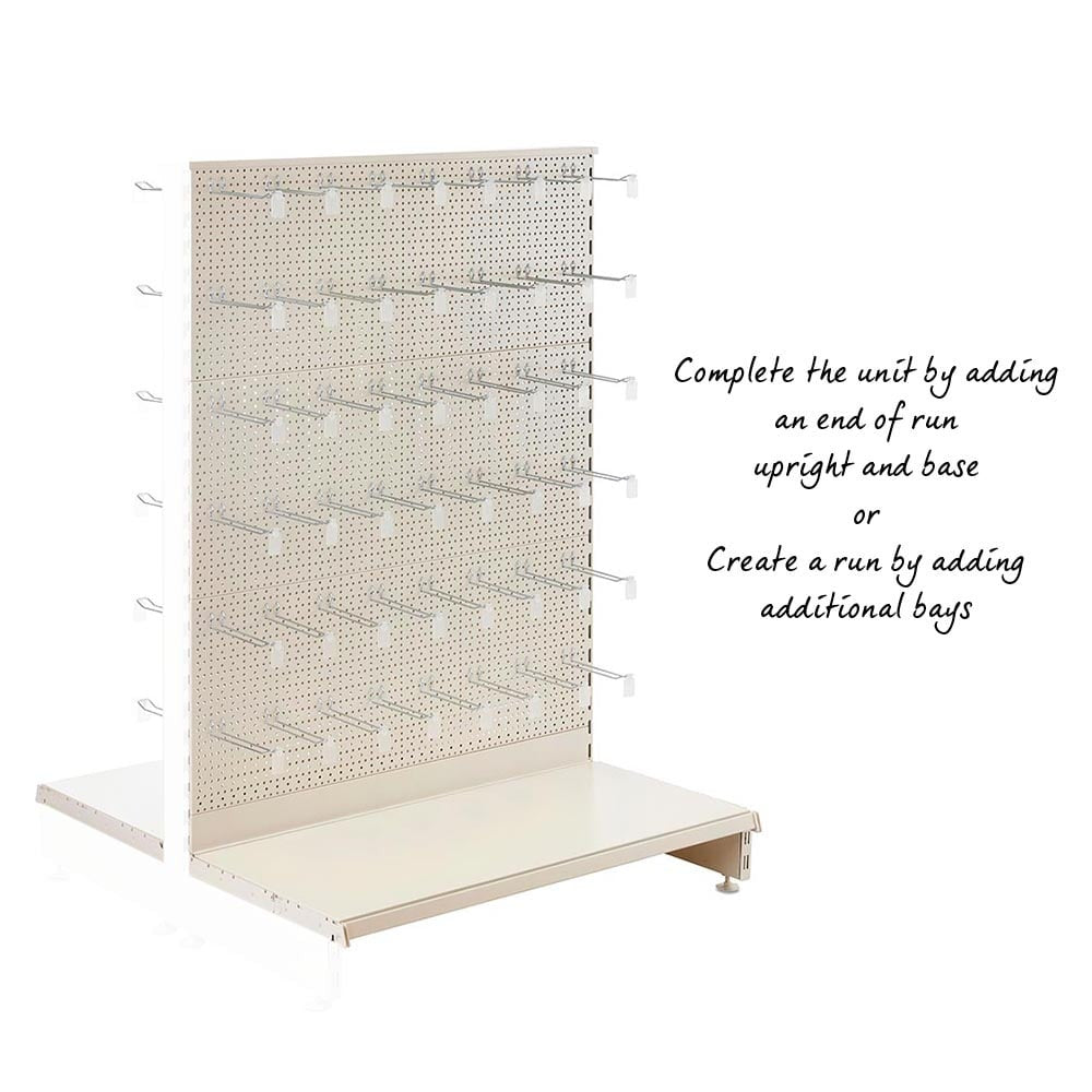 Jura White Modular Gondola Unit - Perforated Back Panels, Euro Hooks, Tickets Holders