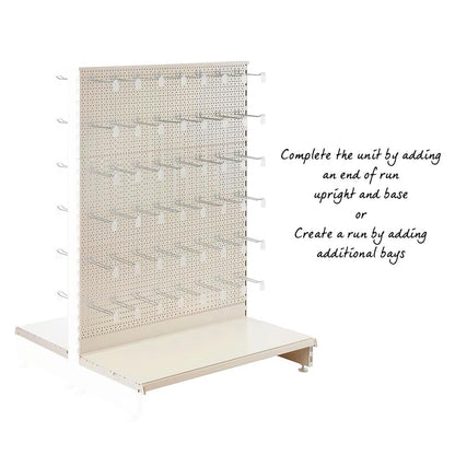 Jura White Modular Gondola Unit - Perforated Back Panels, Euro Hooks, Tickets Holders
