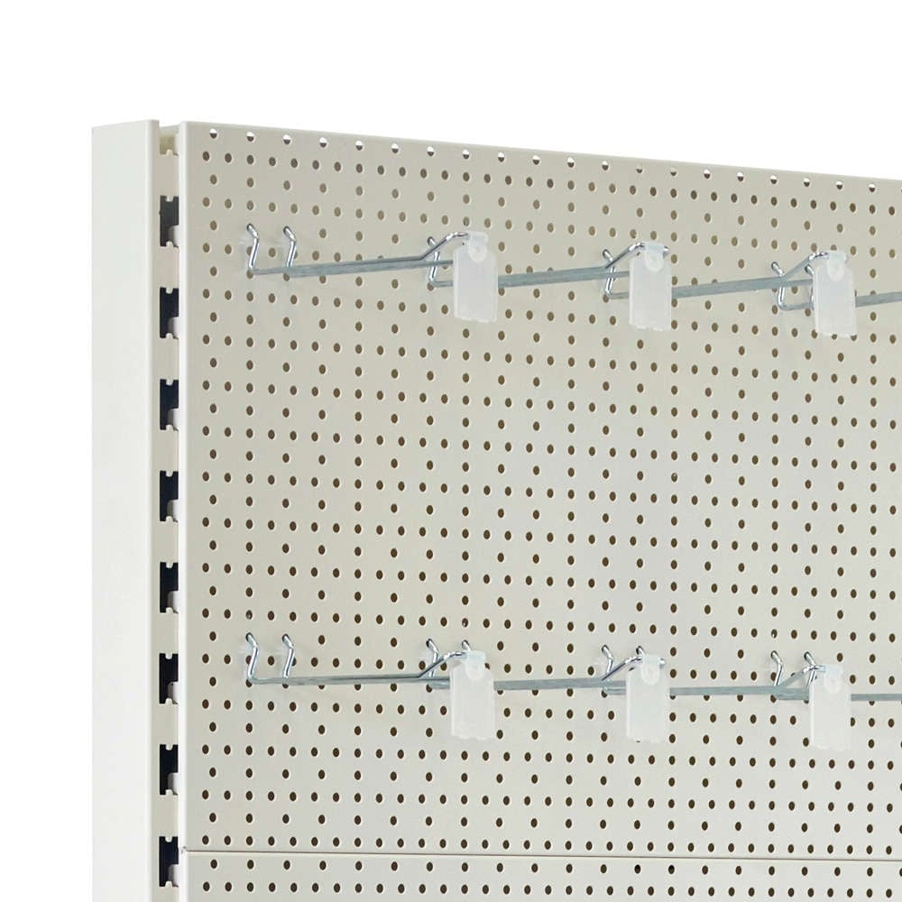 Jura White Modular Gondola Unit - Perforated Back Panels, Euro Hooks, Tickets Holders