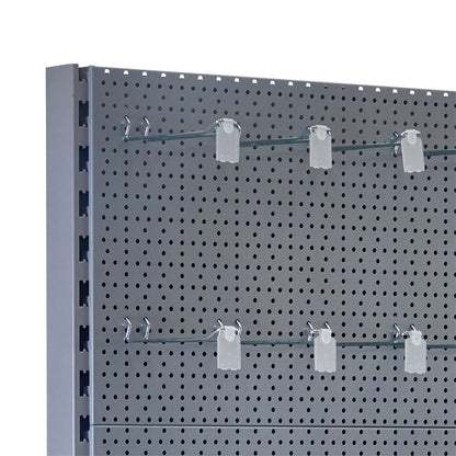 Silver Retail Shelving Modular Gondola Unit - Perforated Back Panels, Euro Hooks, Tickets Holders