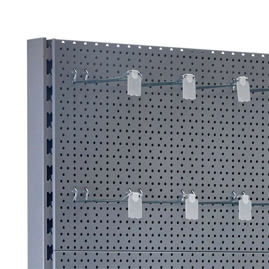 Silver Retail Shelving Modular Gondola Unit - Perforated Back Panels, Euro Hooks, Tickets Holders