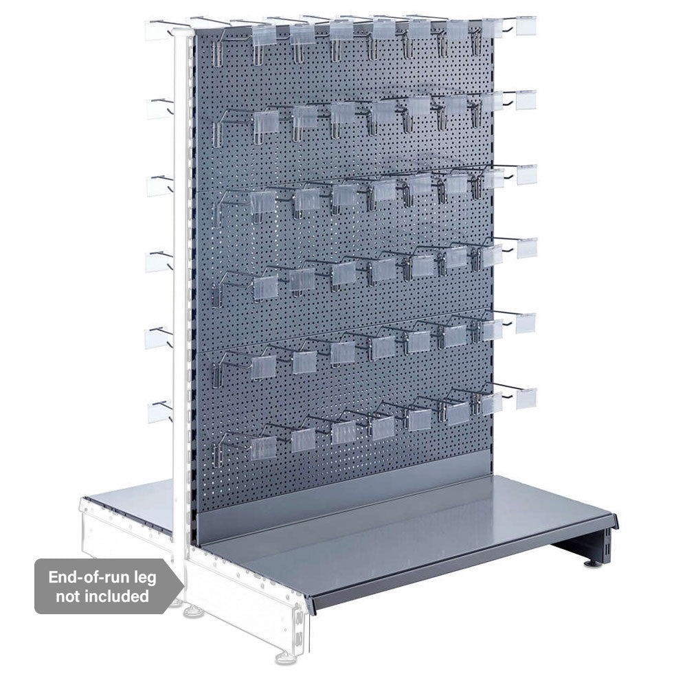 Silver Retail Shelving Modular Gondola Unit - Perforated Back Panels, Single Arms, Tickets Holders
