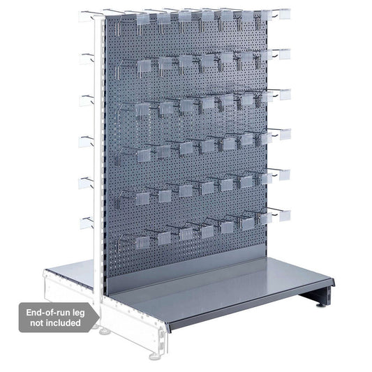 Silver Retail Shelving Modular Gondola Unit - Perforated Back Panels, Single Arms, Tickets Holders