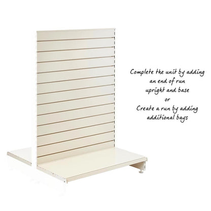 Jura White Retail Shelving Modular Gondola Unit with Slatwall Back Panels - H1400 x W1000mm