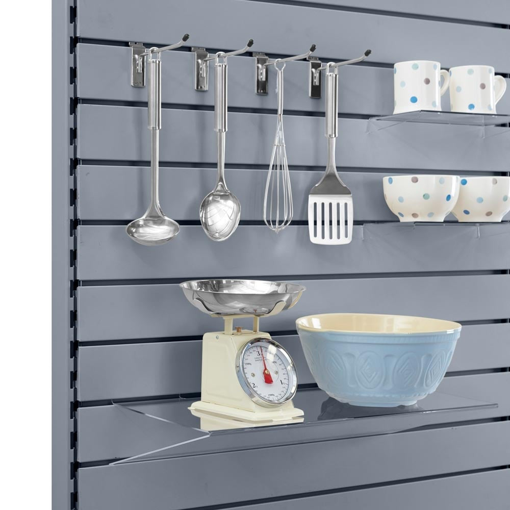 Silver Retail Shelving Modular Gondola Unit with Slatwall Back Panels - H1400 x W1000mm