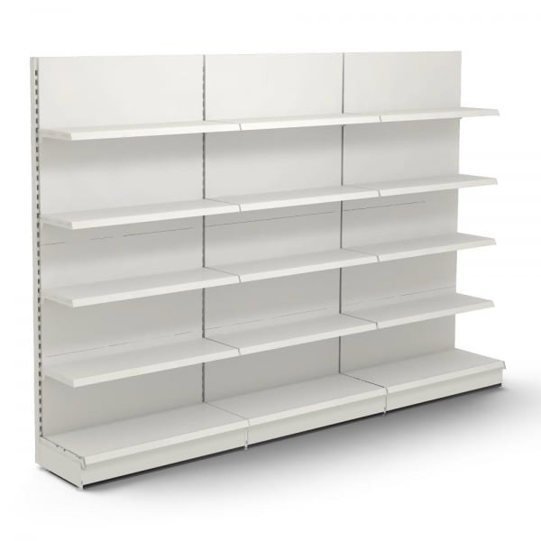 Jura White Retail Wall Shelving - 3 Bays - 2100mm High With 470mm Base Shelf