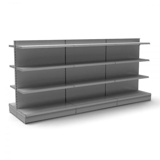 Silver Retail Gondola Shelving - 3 x Bays, 18 x 370mm Shelves