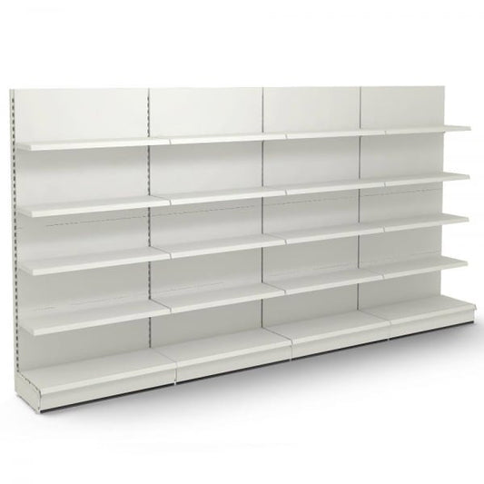 Jura White Retail Wall Shelving - 4 Bays - 2100mm High With 470mm Base Shelf