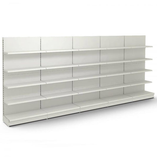 Jura White Retail Wall Shelving - 5 Bays - 2100mm High With 470mm Base Shelf