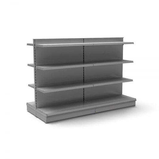 Silver Retail Gondola Shelving - 2 Bays - 1400mm High With 470mm Base Shelf