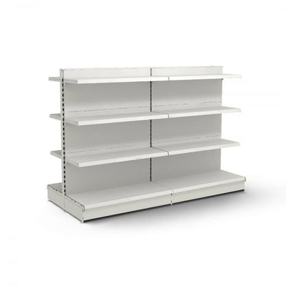 Jura White Retail Gondola Shelving - 2 x H1400 x W1250mm Bays - 12 Shelves