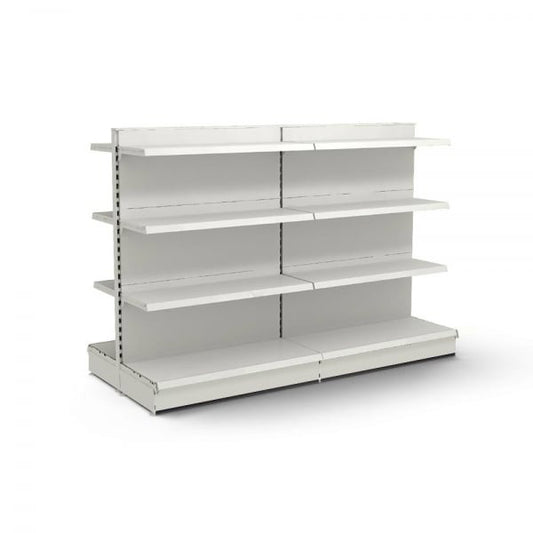 Jura White Retail Gondola Shelving - 2 x H1400 x W1250mm Bays - 12 Shelves
