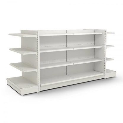 Jura White Retail Gondola Shelving - 2 x H1400 x W1250mm Bays & 2 x End Bays - 18 Shelves