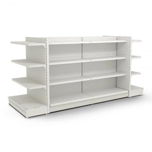 Jura White Retail Gondola Shelving - 2 x H1400 x W1250mm Bays & 2 x End Bays - 18 Shelves