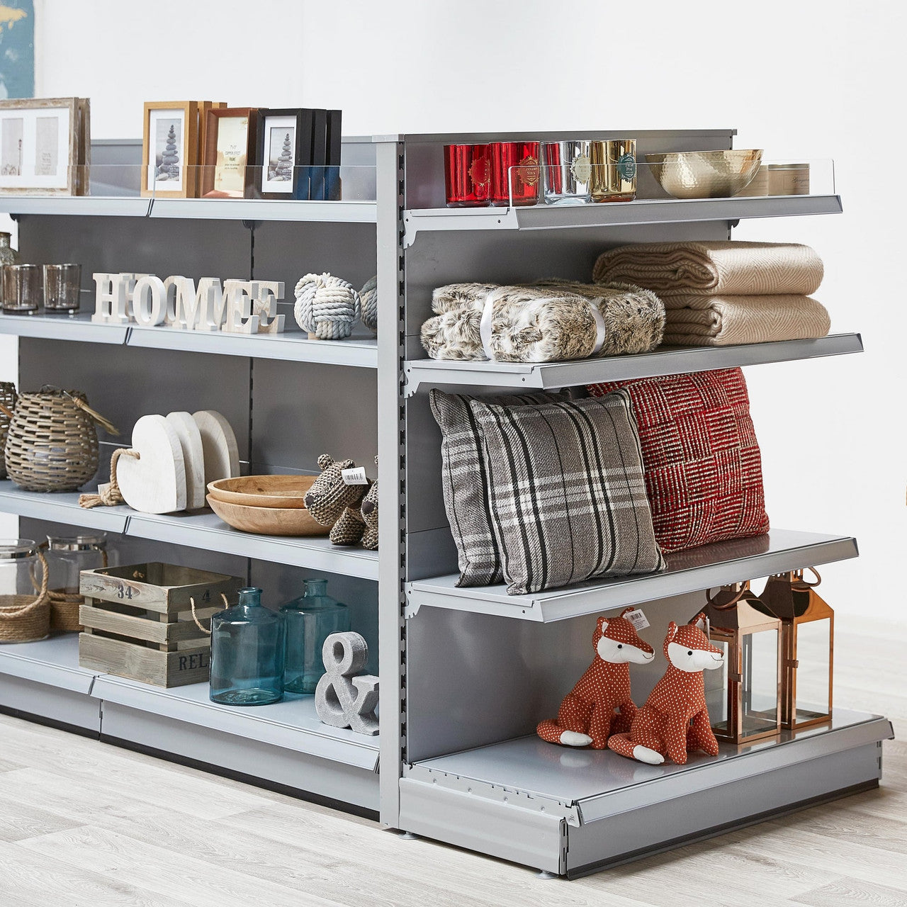 Silver Retail Gondola Shelving - 2 x H1400 x W1250mm Bays & 2 x End Bays - 18 Shelves