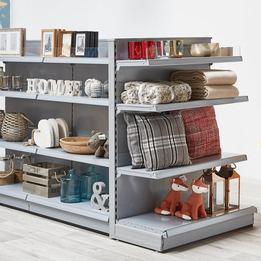Silver Retail Gondola Shelving - 2 x H1400 x W1250mm Bays & 2 x End Bays - 18 Shelves