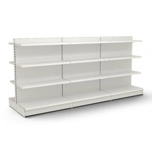 Jura White Retail Gondola Shelving - 3 x H1400 x W1250mm Bays - 18 Shelves
