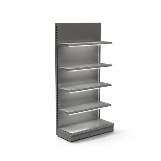 Silver Retail Wall Shelving with LED Lighting - H1800 x W1000mm - 4 Shelves